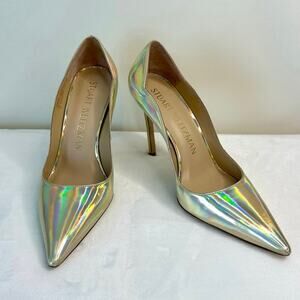 Stuart Weitzman Stuart 100 Scallop Pump Platino Iridescent size 8